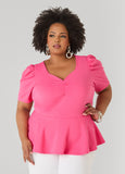 Puff Sleeved Textured Peplum Top