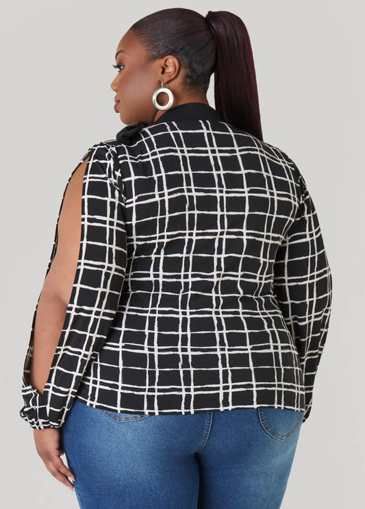 Windowpane Split Sleeved Top