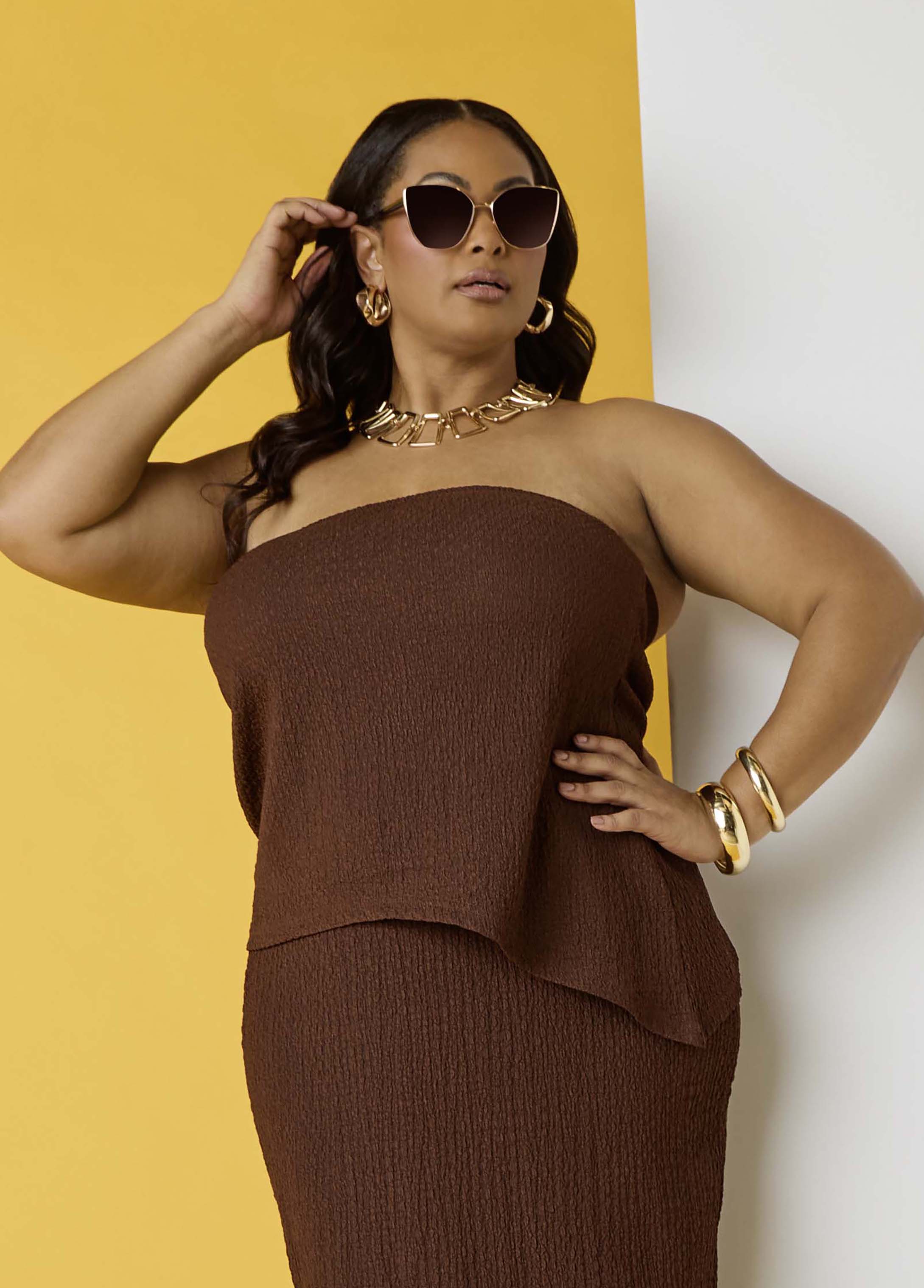 Plus Size Tube Top Sexy Trendy Summer Strapless Top Matching Set