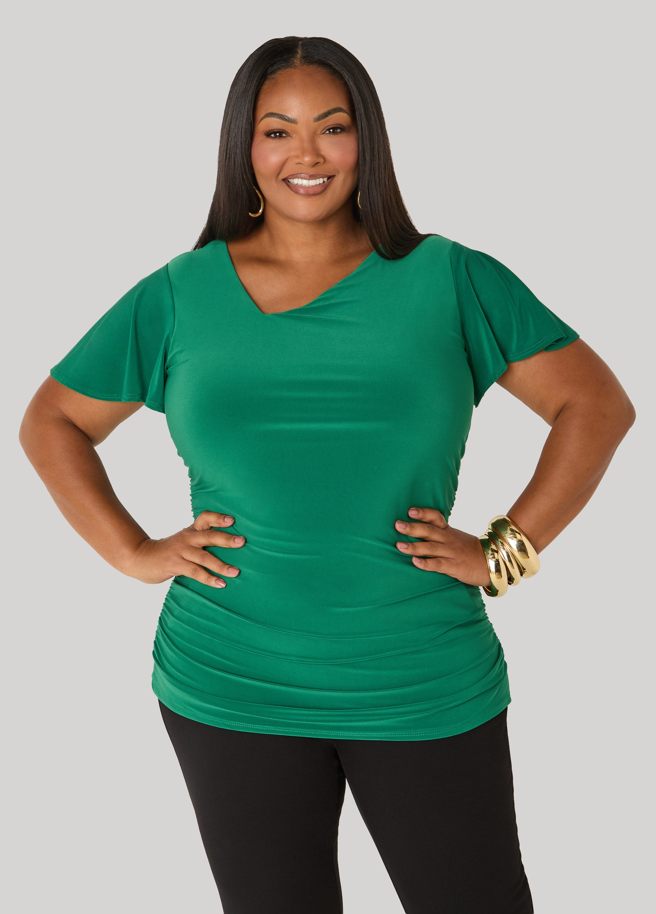 Asymmetric Neck Ruched Tee