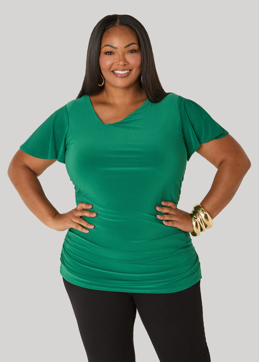 Asymmetric Neck Ruched Tee