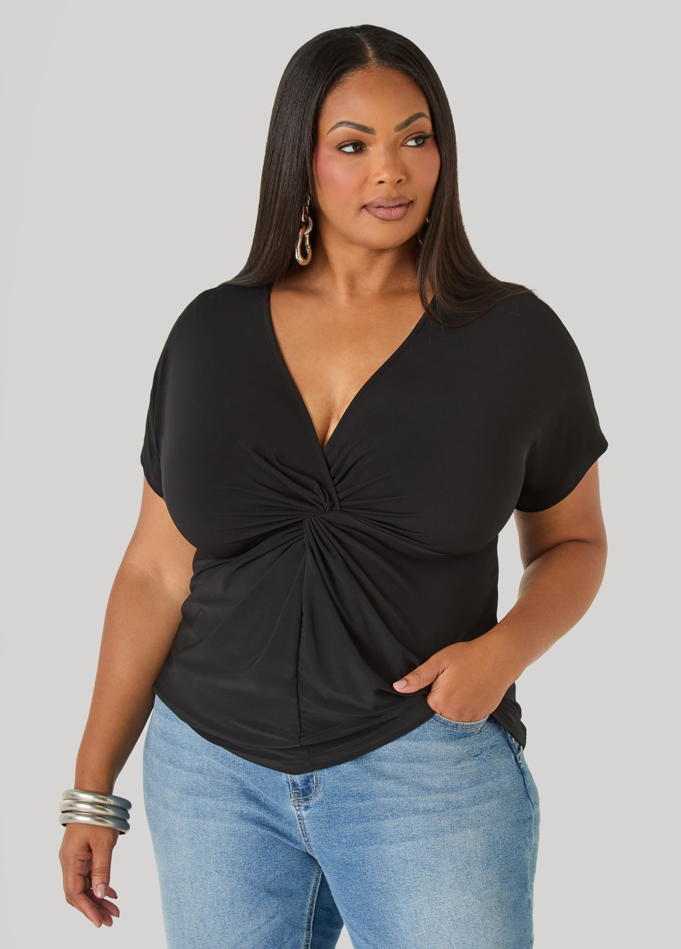 Knotted V Neck Top