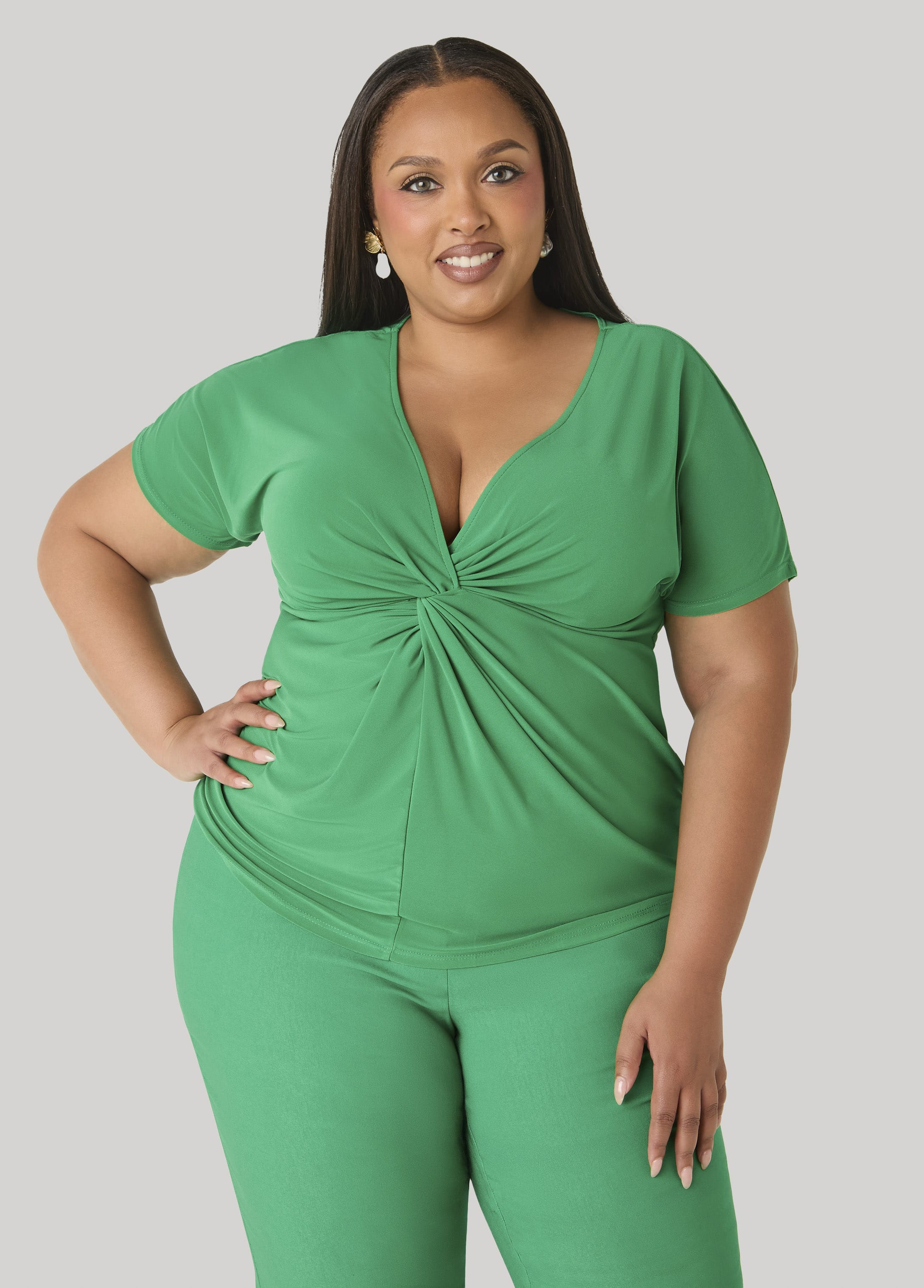 Knotted V Neck Top