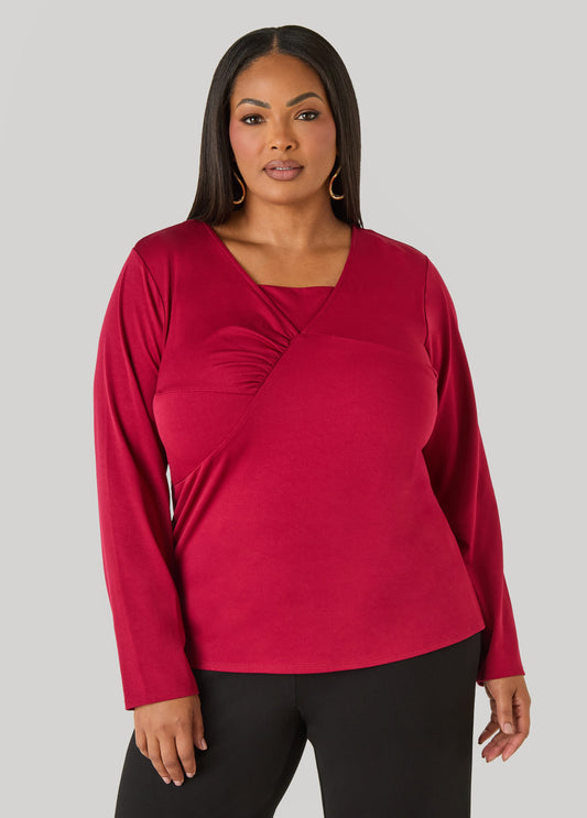 Gathered Textured Knit Top