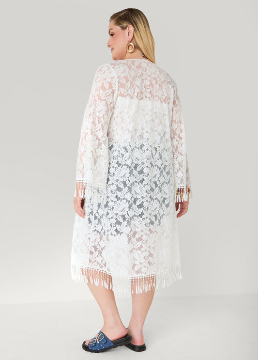Fringed Floral Lace Duster
