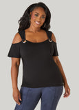 Grommet Cold Shoulder Top