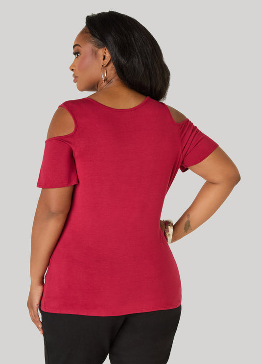 Grommet Cold Shoulder Top
