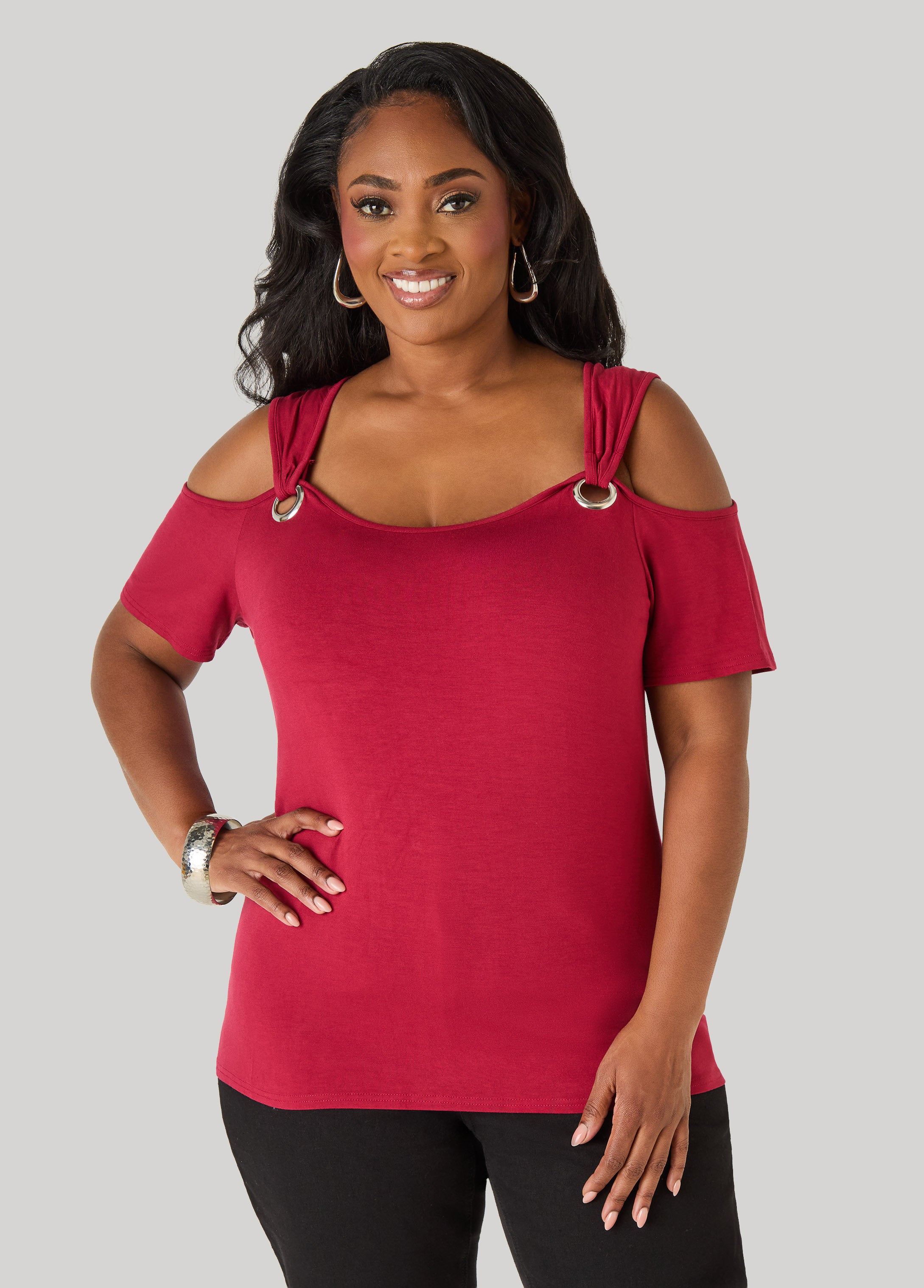 Grommet Cold Shoulder Top
