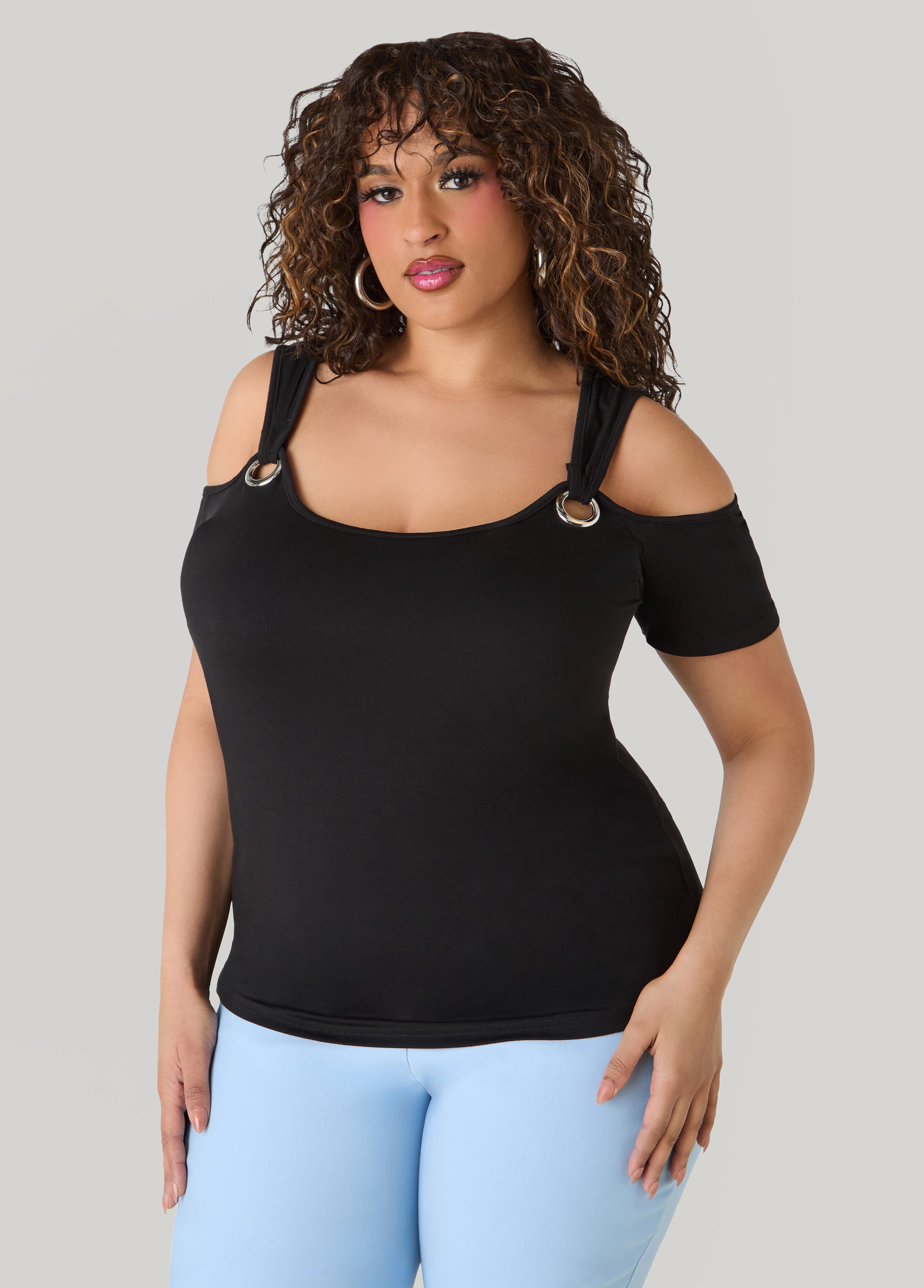 Grommet Cold Shoulder Top
