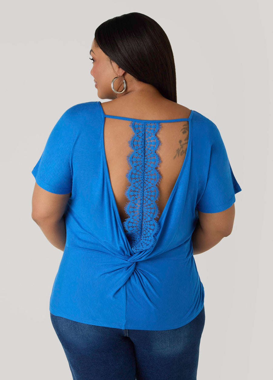 Plus Size Lace Paneled Open Back Top