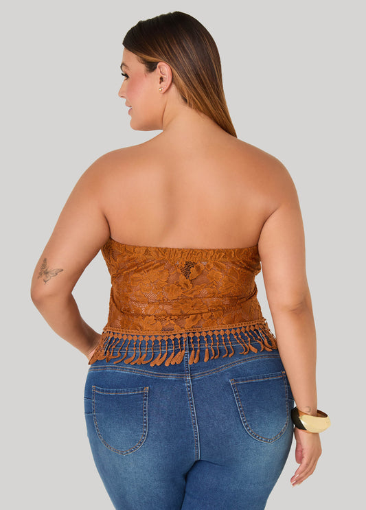 Fringed Floral Lace Tube Top