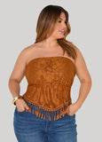 Fringed Floral Lace Tube Top