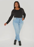Draped Neck Stretch Knit Top