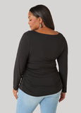 Draped Neck Stretch Knit Top