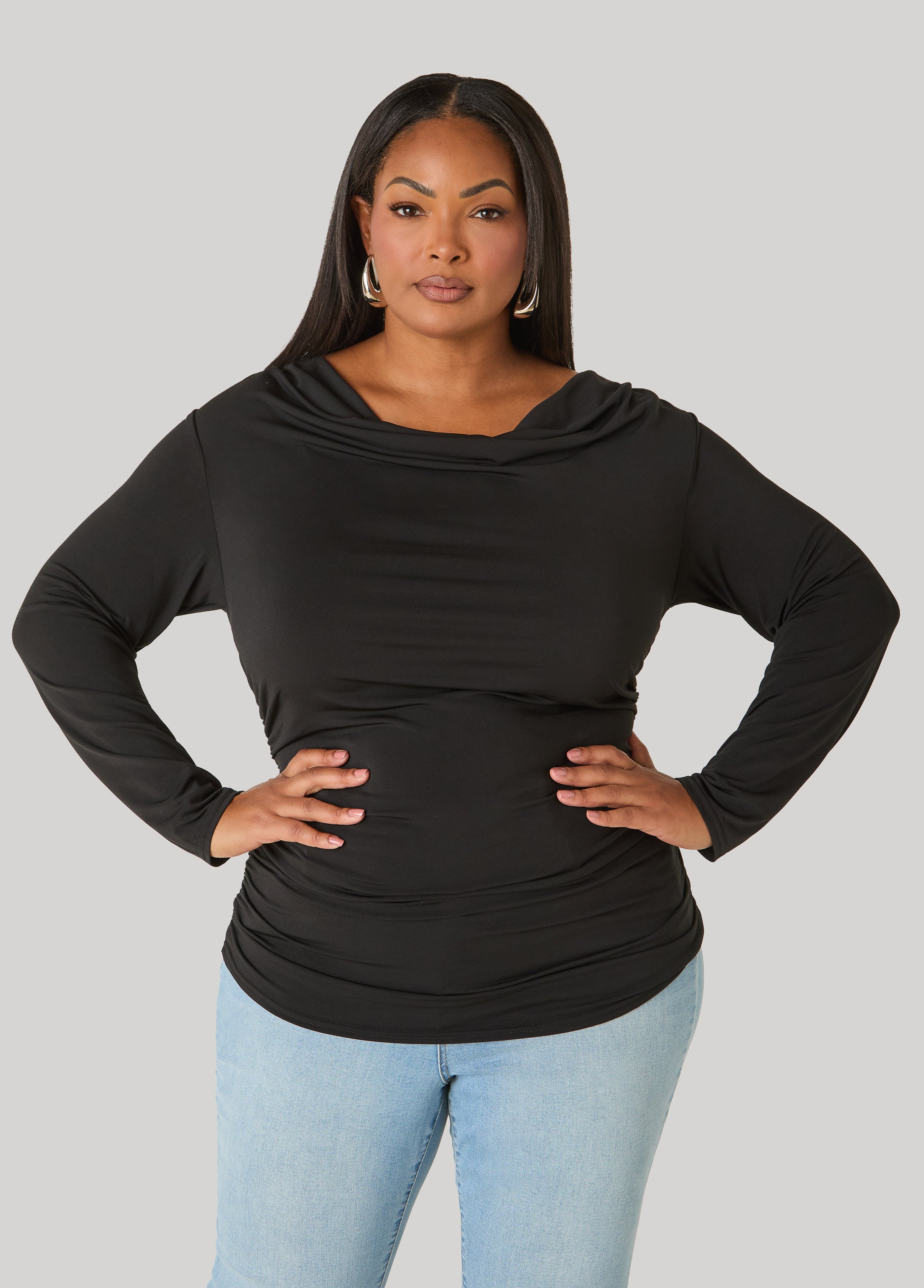 Draped Neck Stretch Knit Top