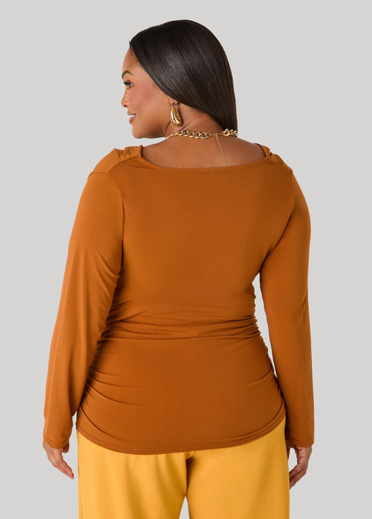 Draped Neck Stretch Knit Top