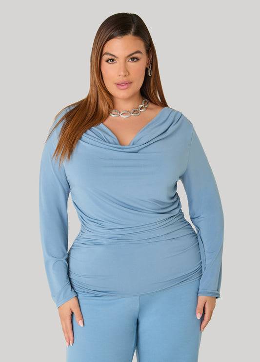 Draped Neck Stretch Knit Top