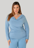 Draped Neck Stretch Knit Top
