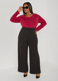 Draped Neck Stretch Knit Top