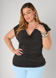 Plus Size Short Sleeve Top Cowl Neck Draped Knit Top Styles