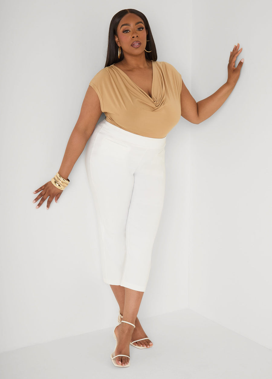 Plus Size Short Sleeve Top Cowl Neck Draped Knit Top Styles