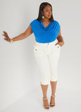 Plus Size Short Sleeve Top Cowl Neck Draped Knit Top Styles