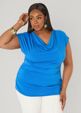 Plus Size Short Sleeve Top Cowl Neck Draped Knit Top Styles