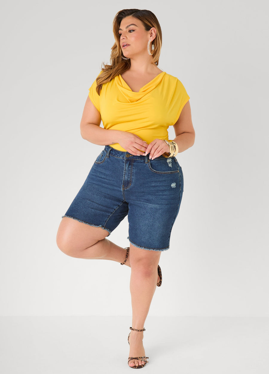 Plus Size Short Sleeve Top Cowl Neck Draped Knit Top Styles