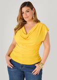 Plus Size Short Sleeve Top Cowl Neck Draped Knit Top Styles