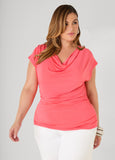 Plus Size Short Sleeve Top Cowl Neck Draped Knit Top Styles