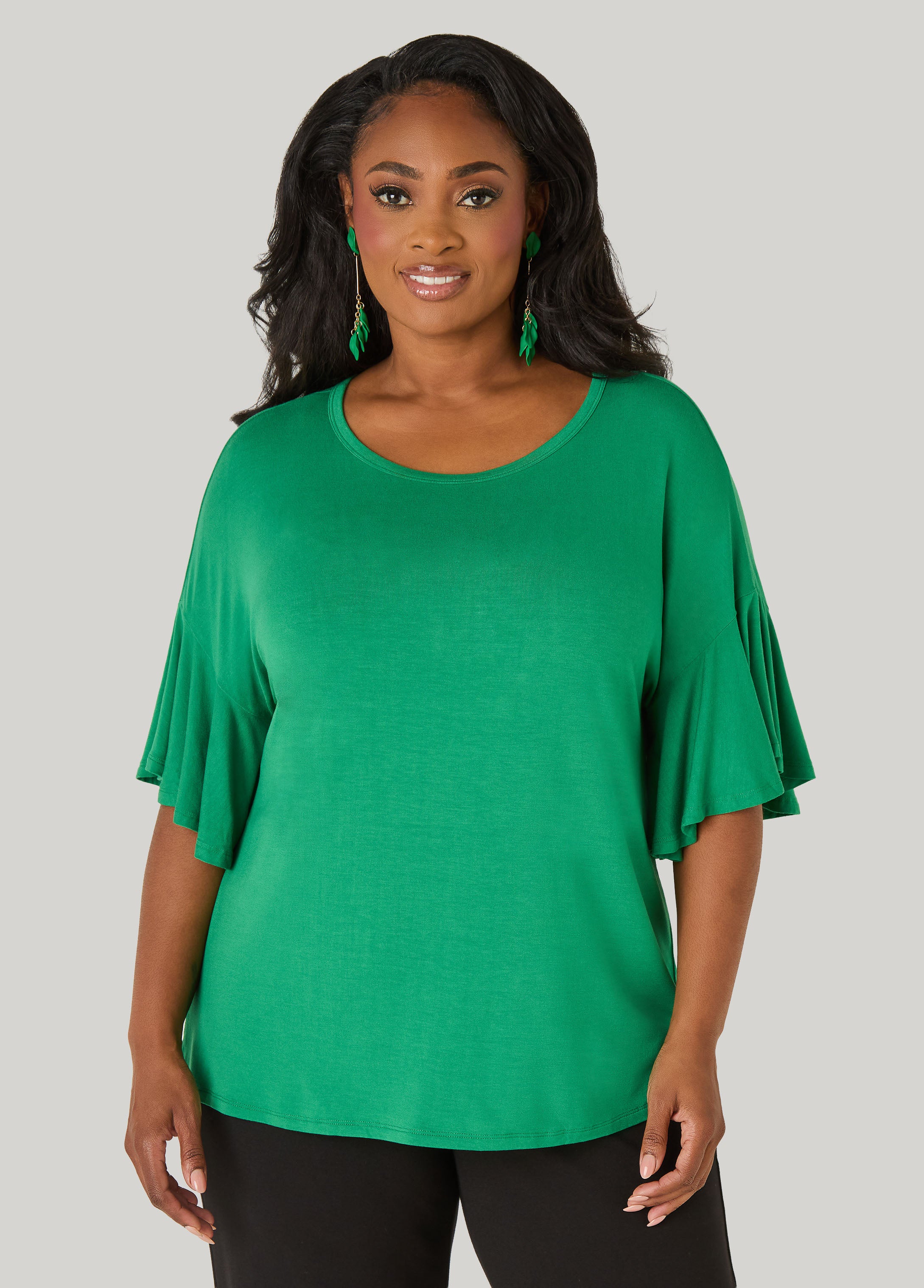 Ruffle Sleeve Stretch Knit Tee