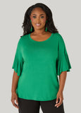 Ruffle Sleeve Stretch Knit Tee