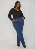 Gathered Snap Front Ribbed Top