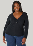 Gathered Snap Front Ribbed Top