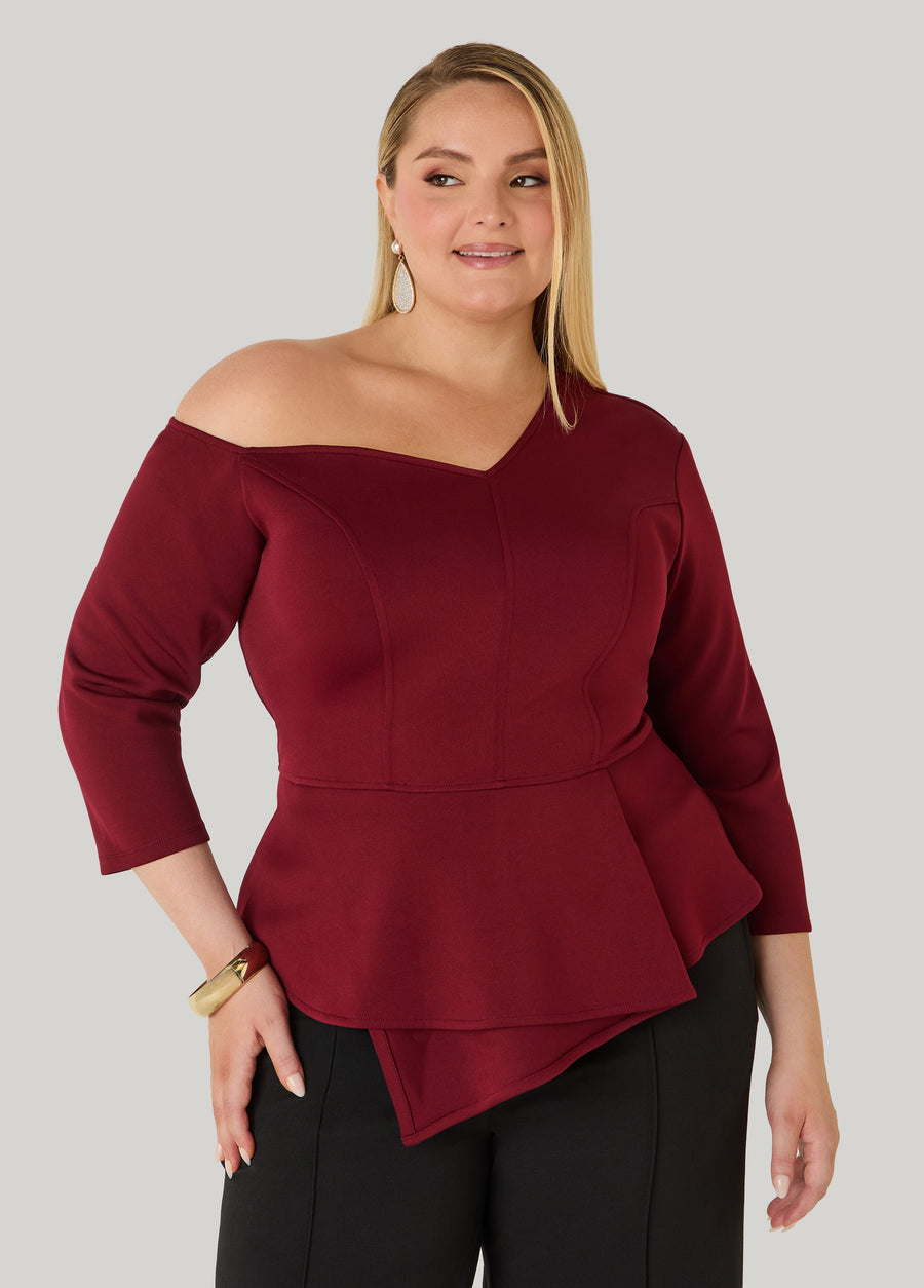 One Shoulder Scuba Peplum Top