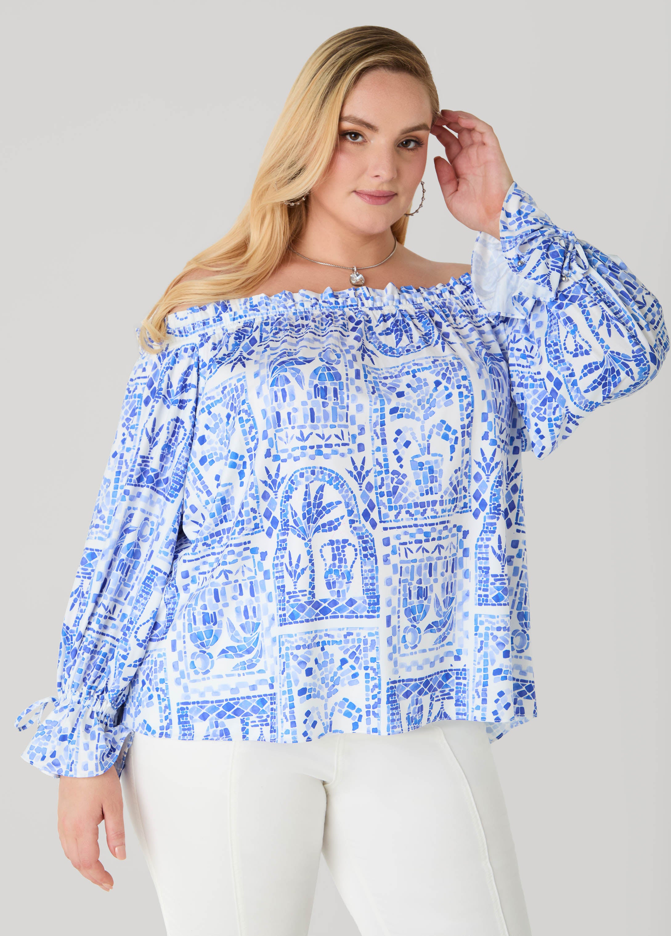 Off The Shoulder Tile Print Top