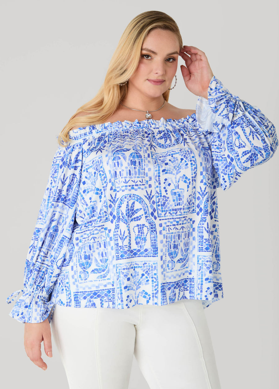 Off The Shoulder Tile Print Top