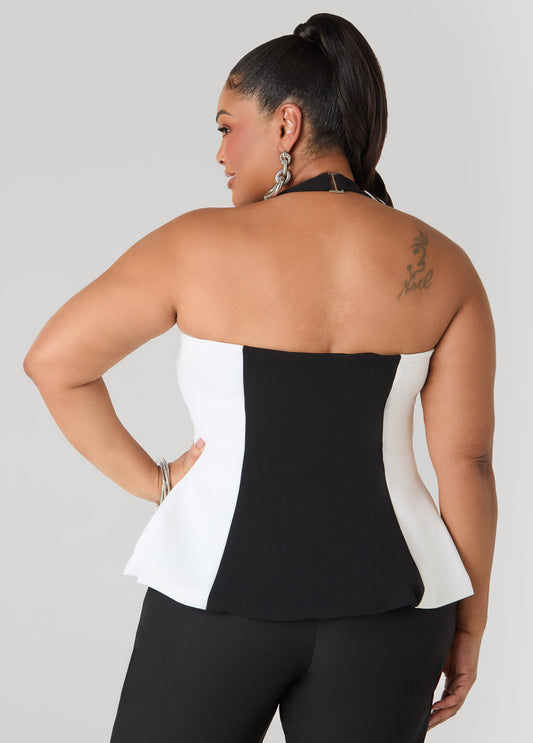 Two Tone Peplum Halter Top