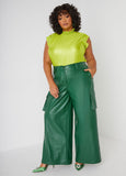 Plisse Metallic Mock Neck Top