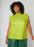 Plisse Metallic Mock Neck Top