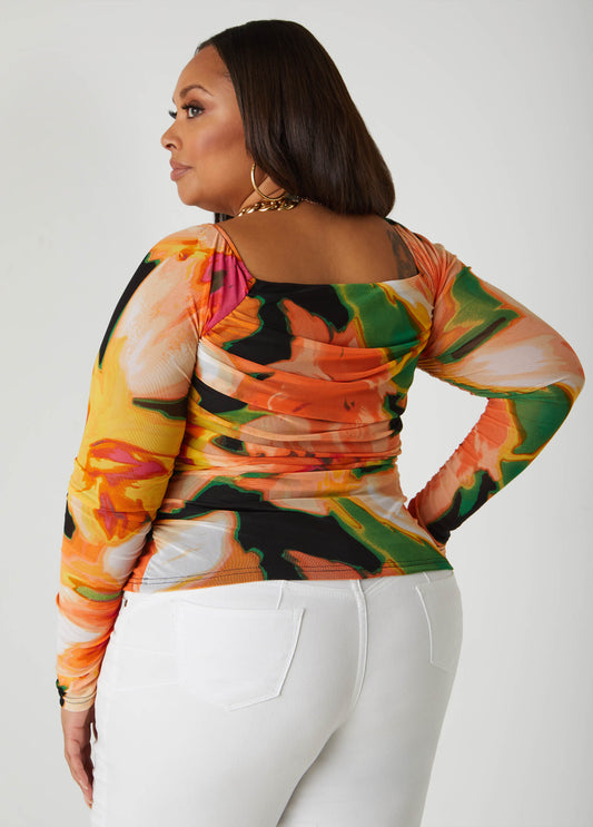 Printed Off The Shoulder Mesh Top