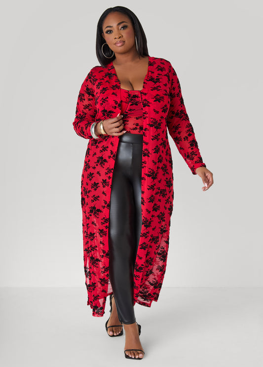 Plus Size Flocked Mesh Duster