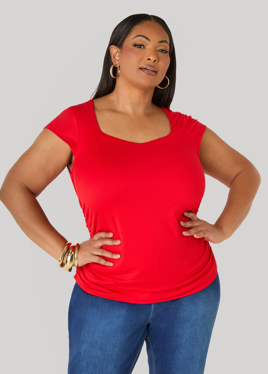 Plus Size Ruched Cap Sleeved Top