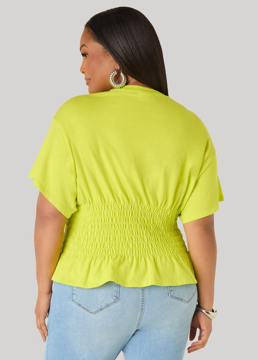 Shirred Waist Cotton Jersey Tee
