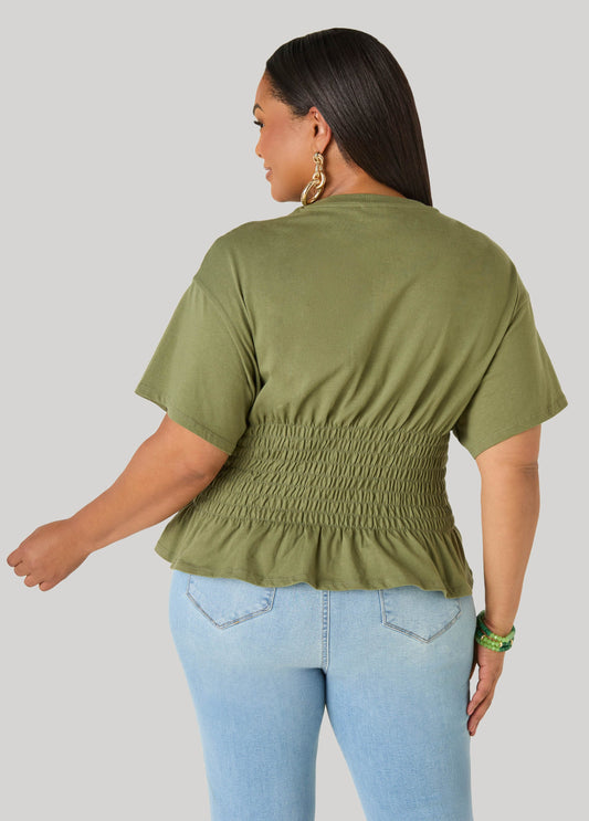 Shirred Waist Cotton Jersey Tee