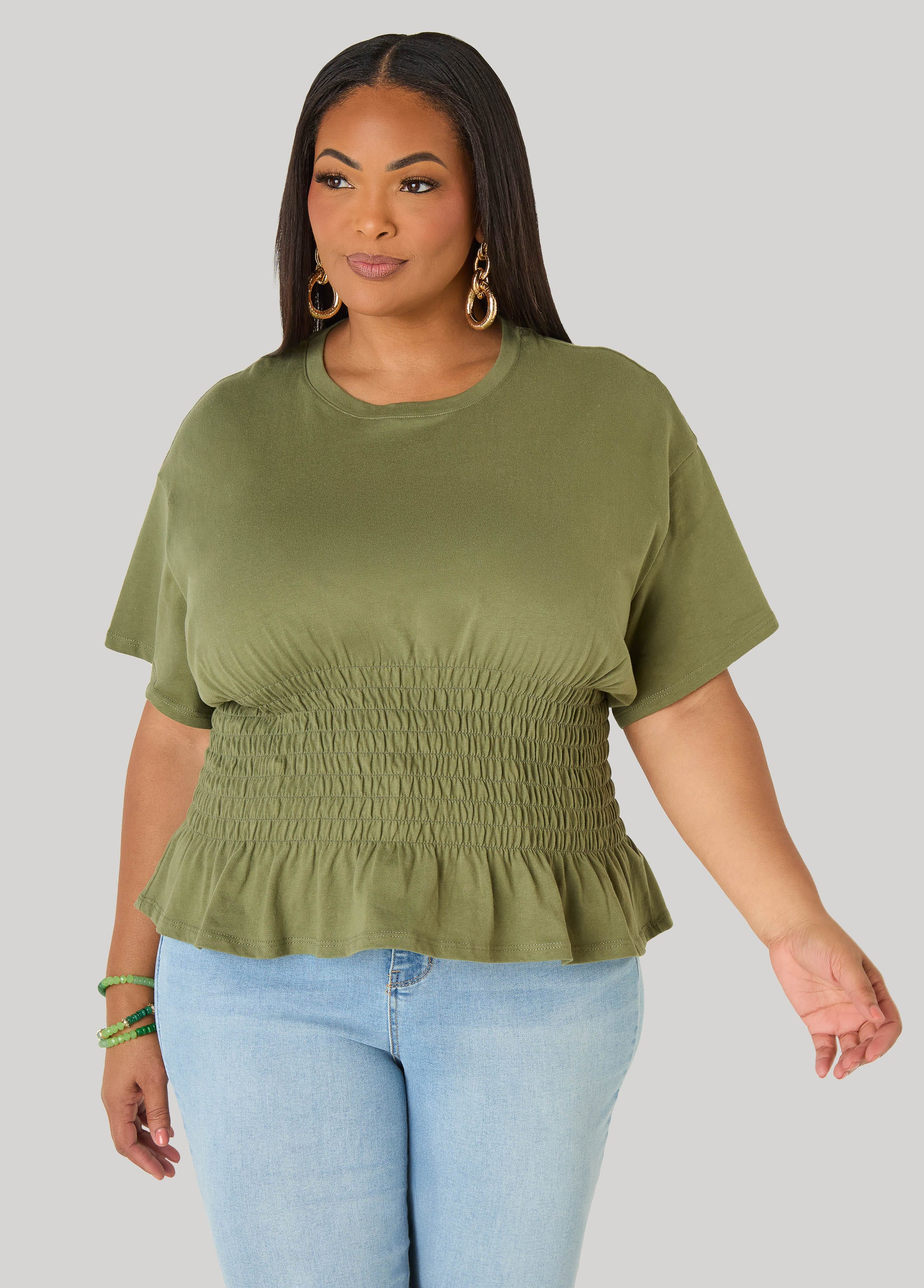 Shirred Waist Cotton Jersey Tee