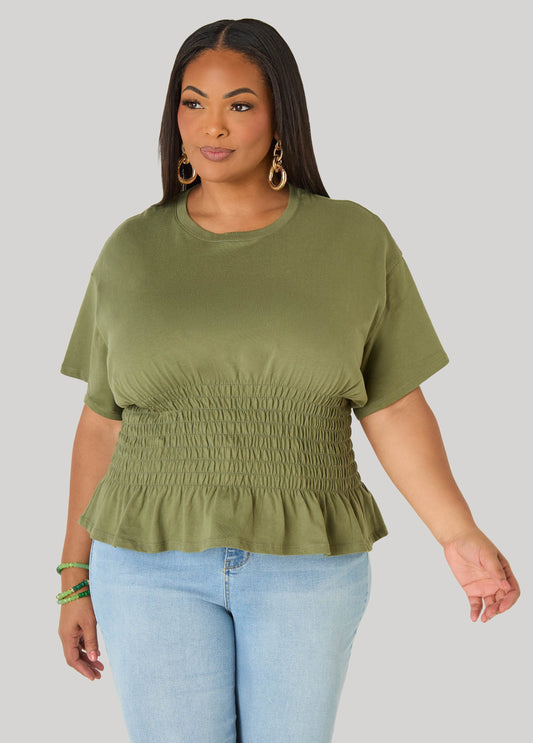 Shirred Waist Cotton Jersey Tee