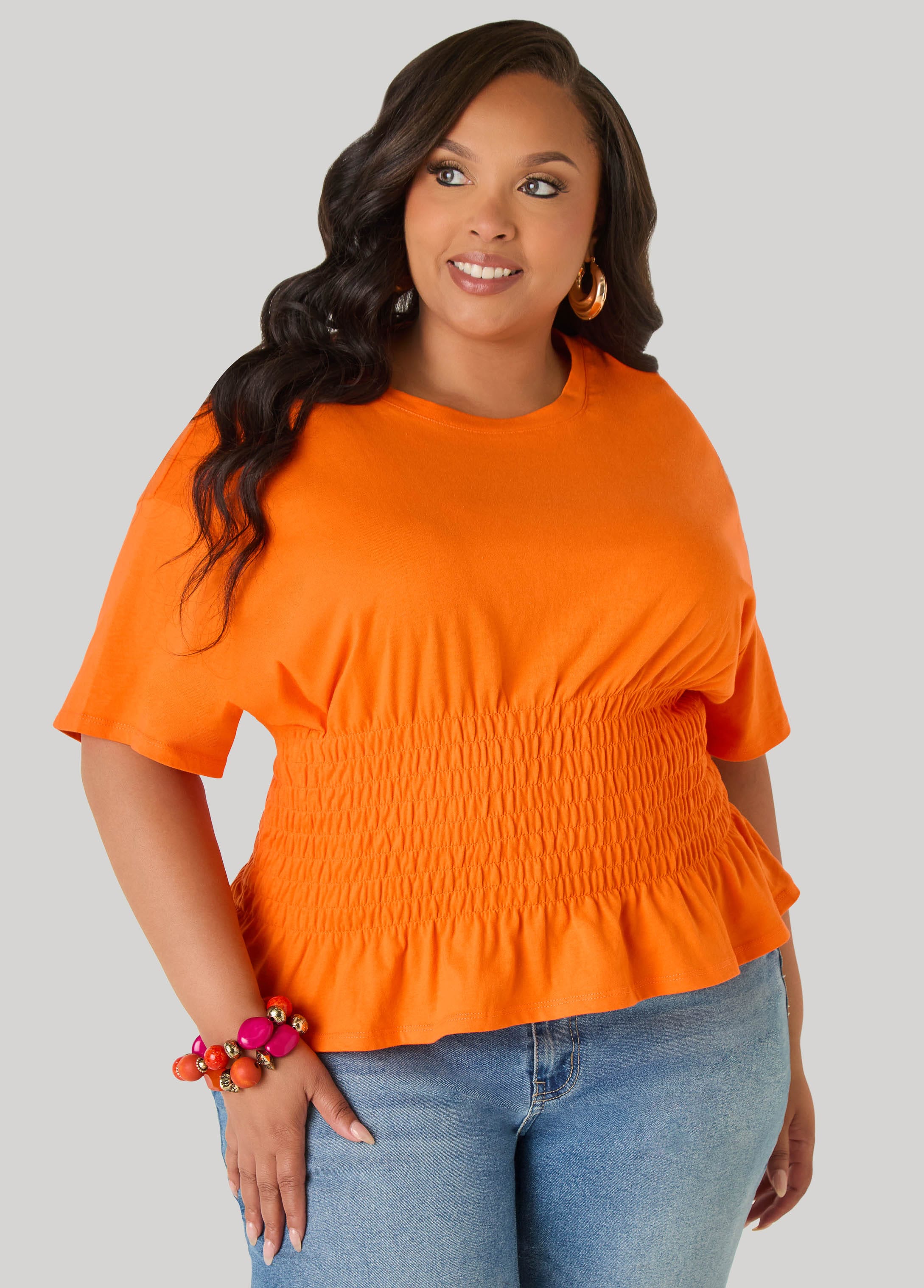 Shirred Waist Cotton Jersey Tee
