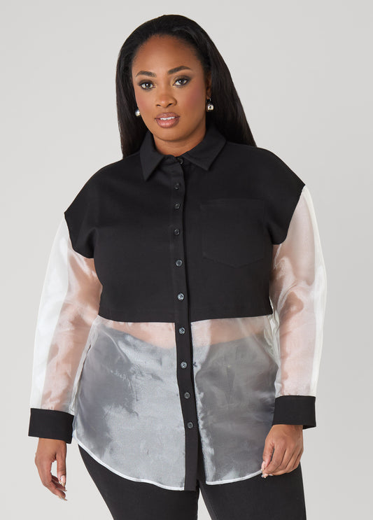 Organza Paneled Ponte Shirt