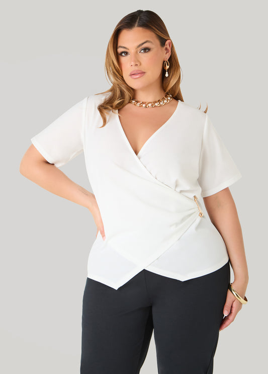 Embellished Faux Wrap Top
